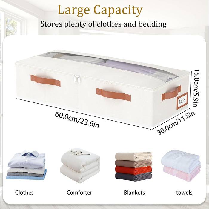 Комод-органайзер під ліжко Yawinhe, 2 шт., з прозорою кришкою та ручками, 80x40x15 см, для зберігання речей у спальні
