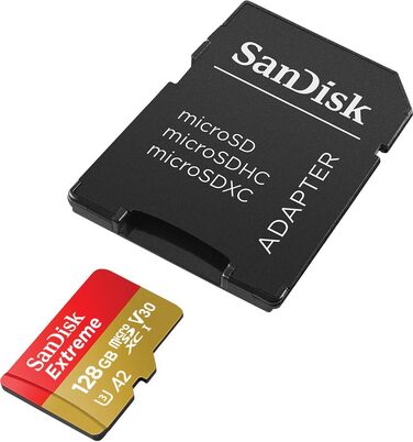 Карта пам'яті SanDisk 128GB Extreme microSDXC UHS-I з адаптером, швидкість читання до 190 МБ/с