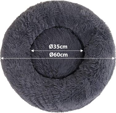 Кругле ліжко для собак та котів Lionto, Ø 60 см, м'яке, плюшеве, темно-сіре, 60x60x20 см