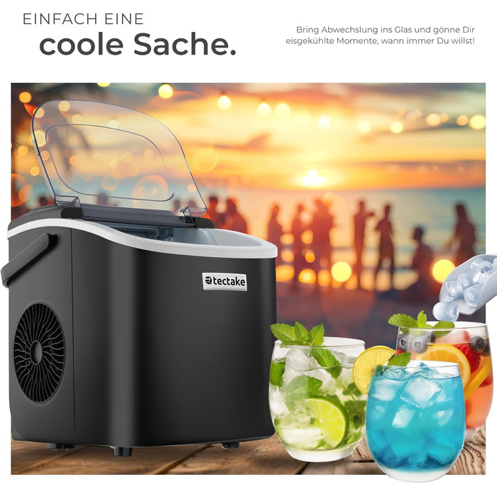 Машина для приготування льоду tectake® - швидке та зручне приготування льоду для дому та бару, чорний колір, 1,2 л, 12 кг/24 год, 2 розміри кубиків льоду, самоочищення, з лопаткою