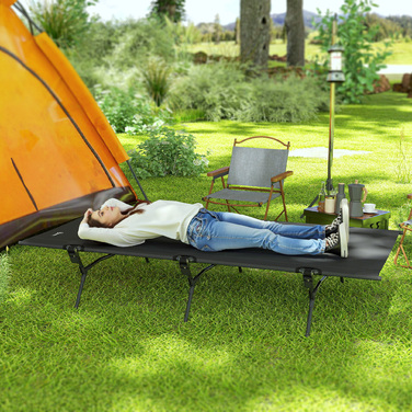 Розкладне ліжко Outsunny для кемпінгу, 200 x 100 x 36 см, з сумкою для перенесення. Гостьове ліжко на 120 кг, широке кемпінгове ліжко для дорослих. Складане ліжко для використання в приміщенні, на відкритому повітрі, в саду, для кемпінгу та подорожей. Чор
