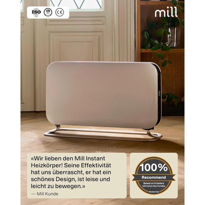 Електричний конвекторний обігрівач Mill 2000W з термостатом, 24-28 м², білий – MEC. Тиха електрична теплова гармата для дому.