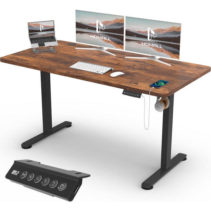 Регульований стіл Homall 140x60 см з USB-роз'ємом, комп'ютерний стіл для дому та офісу, ергономічний, білий