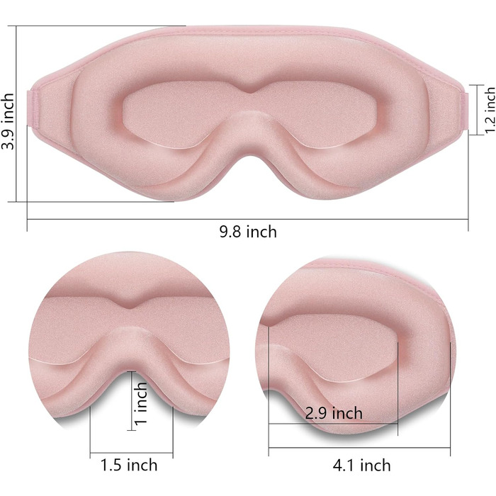Маска для сну 3D з memory foam, повна світлонепроникність, регульована, рожева, для жінок