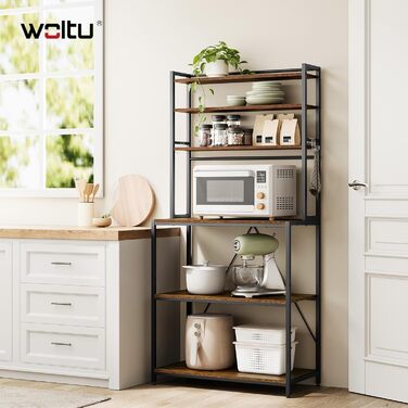 Стелаж кухонний WOLTU з 6 полицями, металевий з інженерної деревини, 60x167x40 см, коричневий+чорний