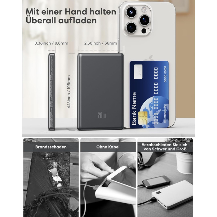 Powerbank Ntaanoo MagSafe 5000mAh з швидкою зарядкою 20W для iPhone 16/15/14/13/12, чорний