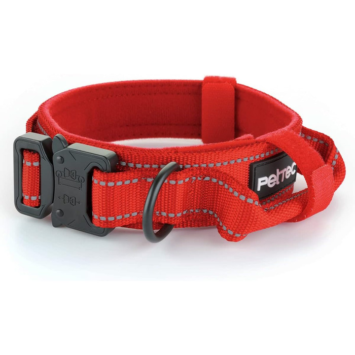 Нашийник для собак PetTec з неопрену та нейлону з ручкою, м'який, водонепроникний, регульований (S-XL), комплект з повідком, червоний