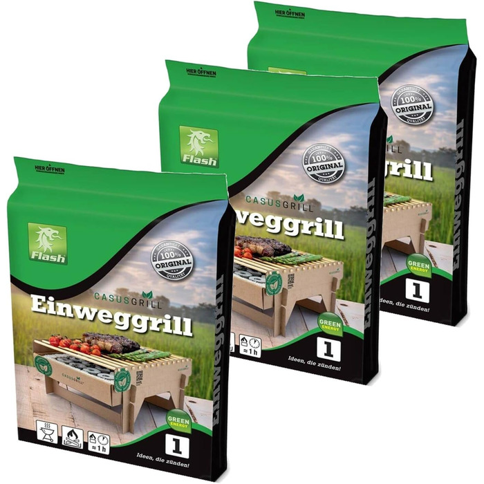 Sustainable Premium Lava Stone Disposable Grill - 6 Pieces including Starter Aid - 60 Minutes Grill Time - Wood, Bamboo, Charcoal (6)