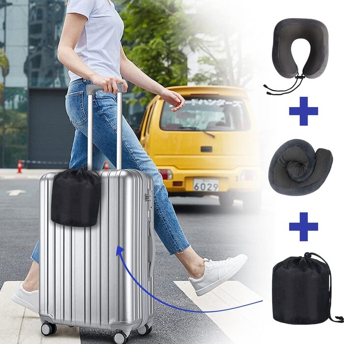 Подушка для шиї Poligono для подорожей: компактна, з піною з пам'яті, для літака, м'яка та комфортна (темно-сіра)