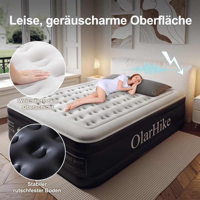 Надувний матрац OlarHike для кемпінгу та дому - 200 x 140 x 46 см (3 особи)