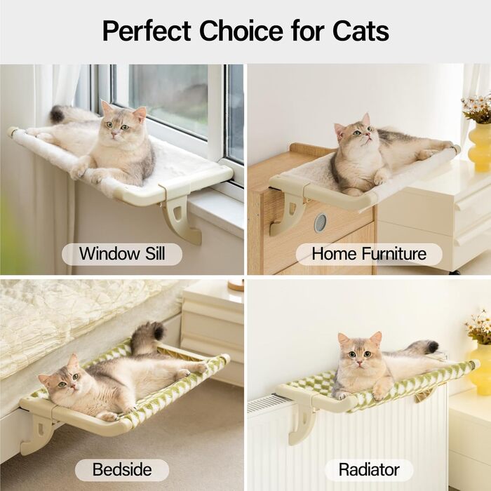 MEWOOFUN Cat Hammock Window Cat Bed Window Sill for Cats - 50x36cm Cat Bed for Radiator Cat Hammock with Soft Bed, Detachable Suction Cup Free Holds 18kg (Green L)