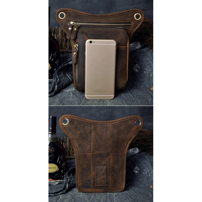 Чоловіча сумка з натуральної шкіри Le'aokuu на стегно, поясна, для подорожей, хайкінгу, альпінізму, унісекс, темно-коричнева