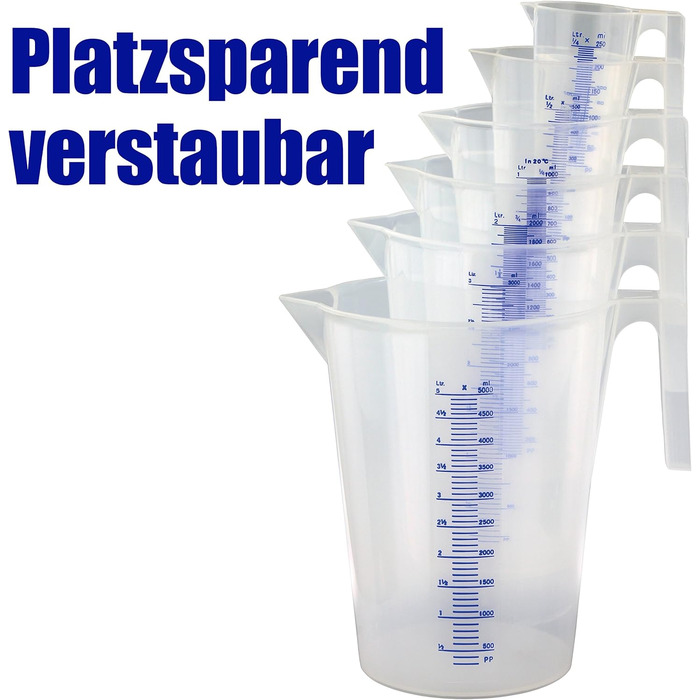 Professional Quality Measuring Cup Set, 7-Piece, 0.1/0.25/0.5/1/2/3/5 Liters, Shatterproof, Heat-Resistant, Acid-Resistant, Food-Grade, for Household, Laboratory, Workshop