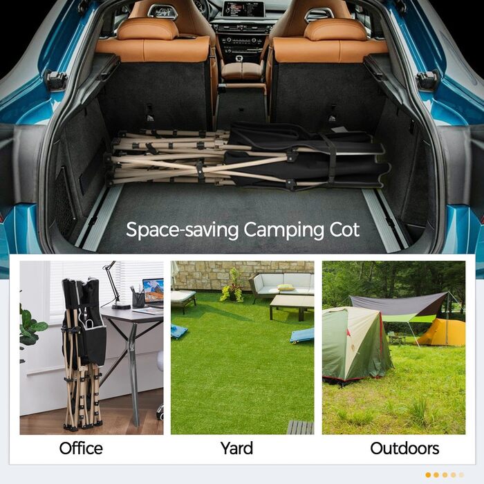 Ліжко гостьове Yaheetech складане, кемпінгове, з бічною кишенею та сумкою для транспортування, до 150 кг (Чорне)