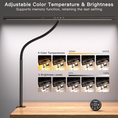 LED лампа настільна EYOCEAN з жестами та пультом, 24W, 80см, для офісу, читання, архітекторів, дизайнерів, чорна