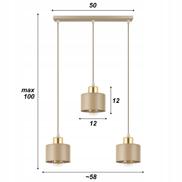 Підвісна люстра LEDLUX бежевий + золото, 3 точки освітлення, цоколь E27