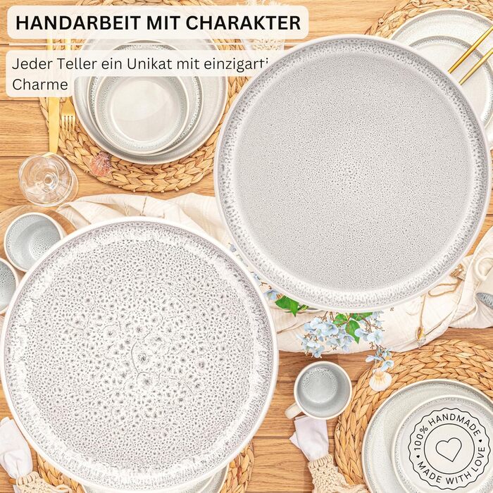 Набір посуду SÄNGER Kreta 30 предметів: тарілки, чашки, миски, для 6 осіб, блакитний, з кераміки, стійкий до подряпин, придатний для миття в посудомийній машині та мікрохвильовій печі