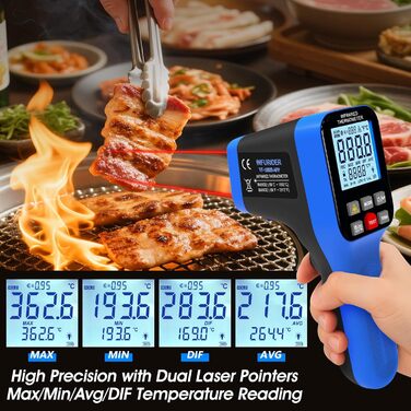 Інфрачервоний термометр 30:1 з лазером та APP, IR термометр -50℃-1600℃, 8-14μm, безконтактний, Max/Min/Avg/DIF, 1600B-APP