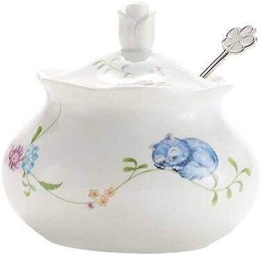 Hotoco Sugar Bowl, Ceramic Sugar Bowl with Lid and Stainless Steel Spoon for Home and Kitchen - Flower Design, White flower