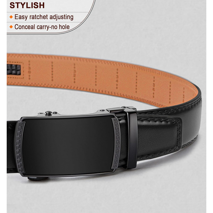 Чоловічий шкіряний ремінь BULLIANT з автоматичною застібкою-разом, ширина 35 мм, регульований розмір (110-140 см), чорний