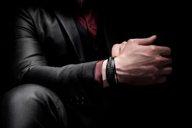 Браслет чоловічий шкіряний SERASAR Premium плетінка, чорно-коричневий, магнітний замок, 21 см, в подарунковій коробці