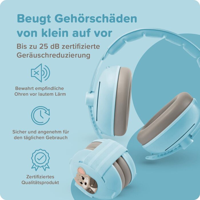 Навушники шумоізоляційні дитячі 3-48 місяців - захист слуху для немовлят 25dB - надзвичайно м'які дитячі навушники з еластичним та регульованим обручем (Блакитний)