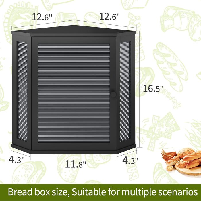 Браслет BMOSU Eck-Brotkasten для кухні, чорний, бамбук, великий, двошаровий, кутовий, Brotaufbewahrungsbehälter