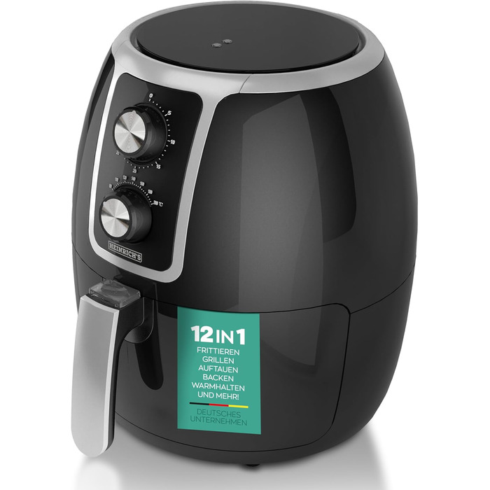 Фритюрниця повітряна HEINRICHS 9 літрів XXL, 10-в-1, LED-дисплей, 1800W, без жиру, таймер, компактна, кошик для миття в посудомийній машині
