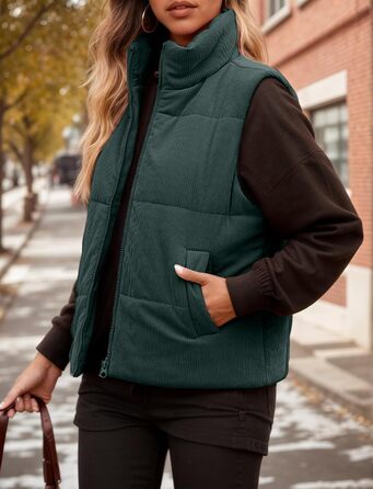 Жіноча тепла зимова жилетка FEOYA з коміром-стійкою, короткий фасон, степкова жилетка з пухозаповнювачем, без рукавів, для переходу між сезонами, тепла, зелена (M)