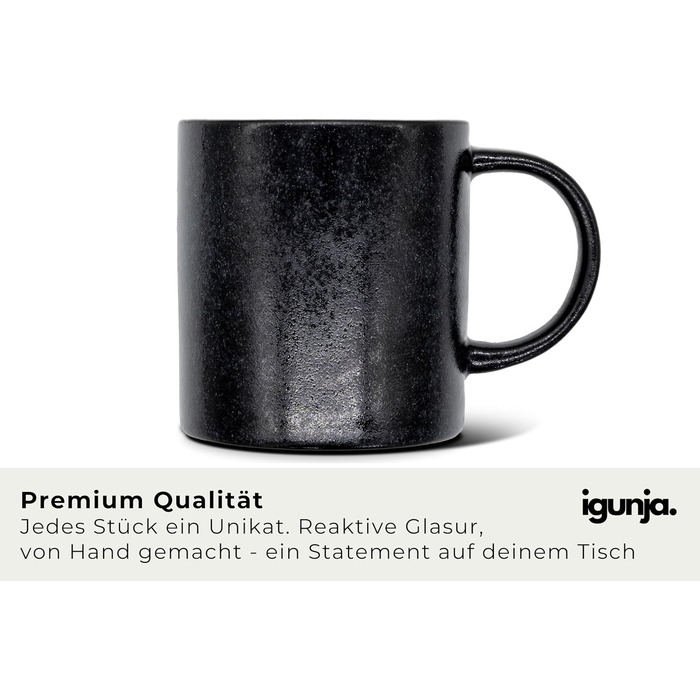 Igünja 12-Piece Dinnerware Set - Reactive Glaze Stoneware Bowls & Plates (Black, Mug Set) - Premium Handcrafted Tableware for 4