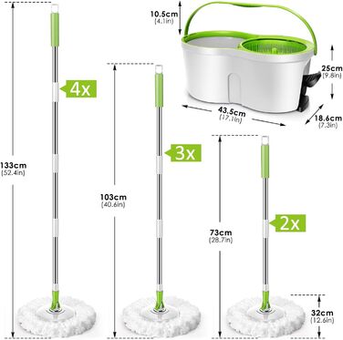 Набір для миття підлоги з відром, 2 в 1: відро для миття з віджимом та моп, моп з педальним віджимом, регульована сталева стійка та 3 мікрофібрових насадок, набір для миття підлоги, відро з педальним віджимом, білий + жовто-зелений