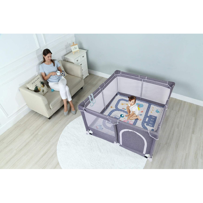 Star Ibaby Activity Center Oxford XL + Ultasoft Mat, ultralight, color Grey (Soft Grey). Gray Playpen + Mat