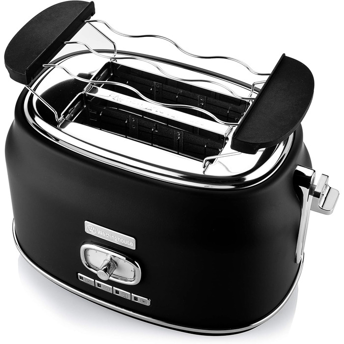 Набір для сніданку Westinghouse Retroline (Тостер та Чайник), 1.7 л, фільтр від накипу, захист від перегріву, тостер з підігрівом для бургерів, піддон для крихт, чорний