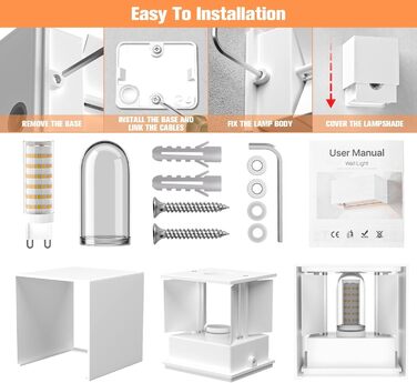 Настінний світильник YrgePowk 2 шт. з LED лампою G9, тепле світло 3000K, IP65, регульований кут освітлення, чорний