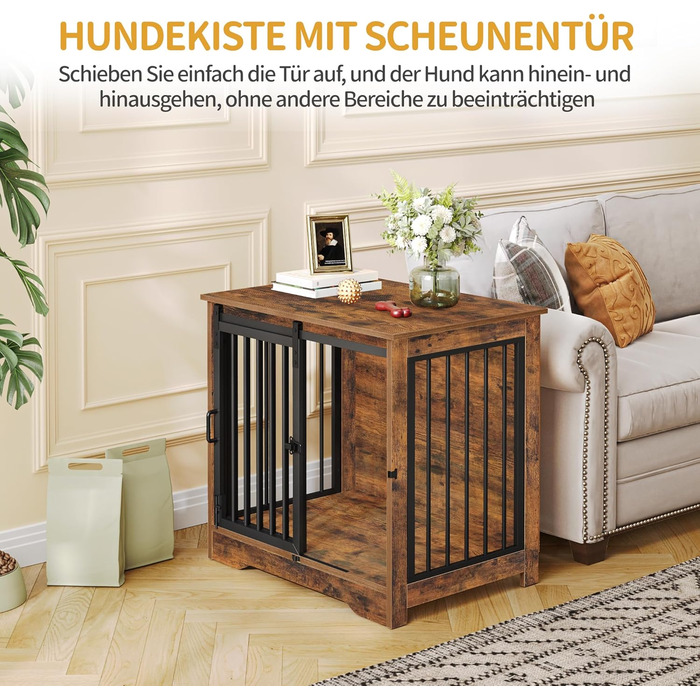 Сучасний вольєр для собак Hzuaneri DFC84301B, 69x49x64.5 см, вінтажний коричневий, з 2 дверцятами, для собак маленьких, середніх та великих порід