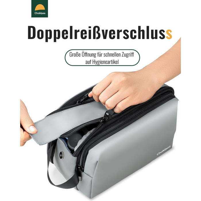 Чоловічий дорожній туалетний набір Kulturbeutel, водонепроникна косметичка з двома блискавками (сірий)