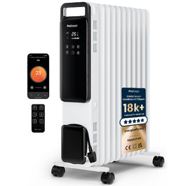 Розумний електричний масляний радіатор Pro Breeze 2500W, 11 секцій, з керуванням через Wi-Fi/App, термостатом, таймером на 24г та сенсорним дисплеєм, білий