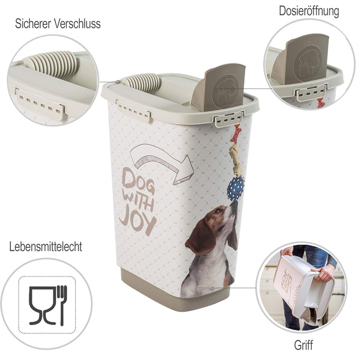 Контейнер для корму Rotho MyPet Cody для собак, 25л, з кришкою та дозатором, BPA-free, антрацит/білий