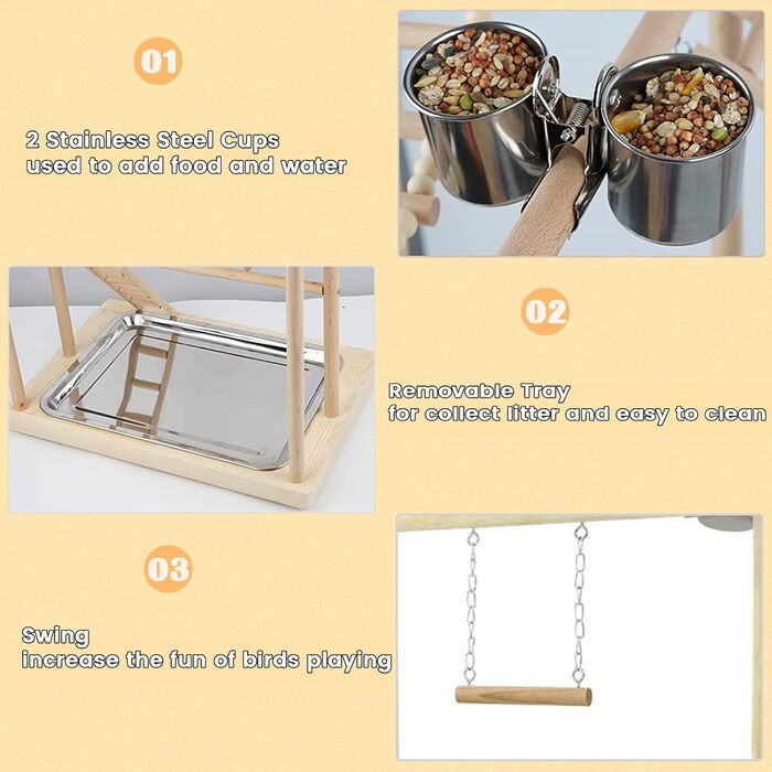 Budgie Playground Bird Playground with Feeder Cup Toy, Ladder, Climbing, Swing, and Tray for Canaries, Parakeets, Budgies, Wood, Size 45x37x26 cm #A (Wood 006)