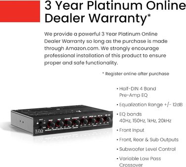Boss Audio EQ1208 підсилений 4-смуговий еквалайзер з регулюванням сабвуфера, попередній підсилювач для авто