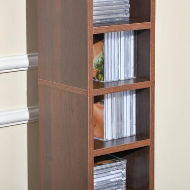 Стелаж HOMCOM для зберігання CD та DVD, 12 секцій, до 204 дисків, 21x20x175 см, коричневий