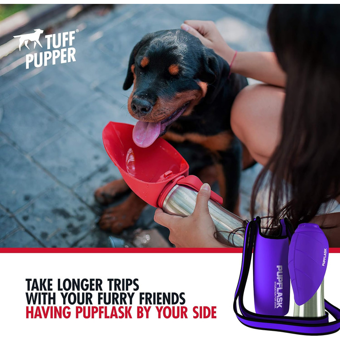 Тримач для води для собак Tuff Pupper PupFlask з ізольованого неопрену з регульованим плечовим ременем, ідеальний для подорожей, прогулянок та походів (27 oz, Quetzal Green)