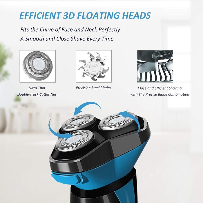 Електричний чоловічий бритва Rotations, вологостійкий IPX7, з прецизійним тримером та функцією блокування для подорожей