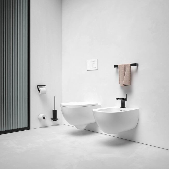 KEUCO Metal Toilet Paper Holder, Matt Black, Open Design, Toilet Roll Holder for Bathroom and Guest Toilet, Edition 11