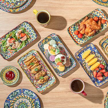 Набір сервірувальних тарілок Henten Home (6 шт.) - прямокутна форма, 25.5 см - для закусок, суші, фруктів, салатів, десертів - безпечно в мікрохвильовці, духовці, посудомийній машині - багатобарвний