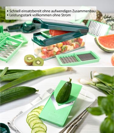 Набір для нарізки овочів Genius Nicer Dicer Exclusive 15 елементів: кубики, томати, тертка, слайсер, контейнер 2500 мл, зелений