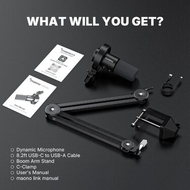 Мікрофон MAONO PD300XS для подкастів, стрімінгу та студійної звукозапису: динамічний XLR/USB мікрофон з шумозаглушенням, 192kHz-24Bit Hi-Fi