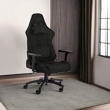 Ігрове крісло Corsair TC100 Relaxed, тканинне, ергономічне, знімна подушка з пам'яттю, регульовані підлокітники, чорний, сталева рама