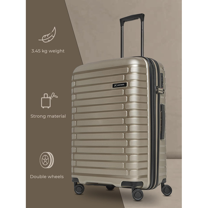 Чемодан на колесах середнього розміру з жорстким корпусом, 66 см, розширюється до 75 літрів, з TSA-замком, з поліпропілену (Collection 04), колір шампань металік