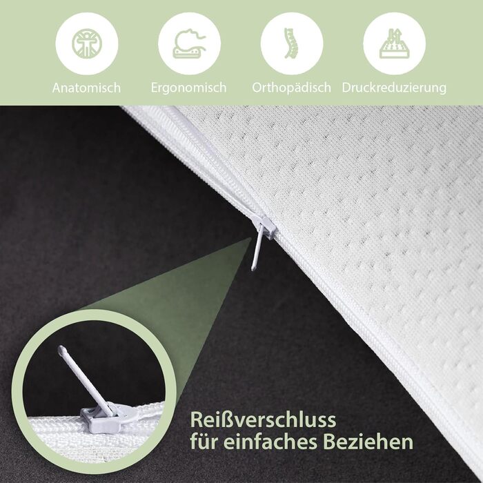 MaxxGoods orthopedic pillow, neck support pillow made of viscoelastic gel foam with Aloe Vera cover & inner cover made of 100% cotton - head pillow, pillow for side sleepers (42cm x 70cm x 15cm)
